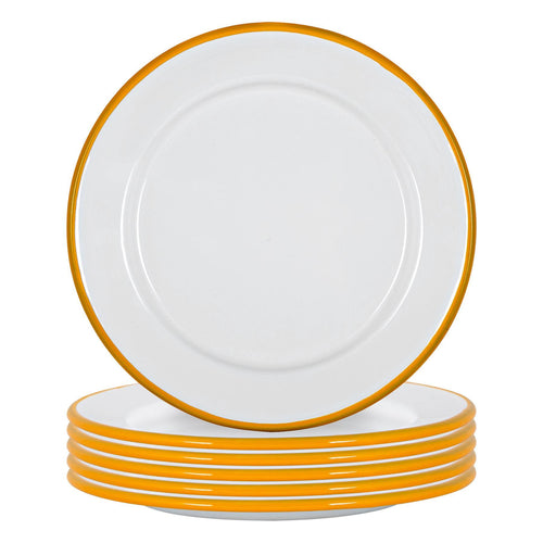 20cm White Enamel Side Plates - Pack of Six - Yellow