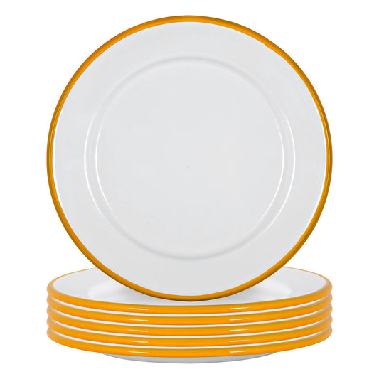 20cm White Enamel Side Plates - Pack of Six - Yellow