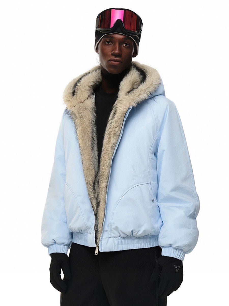 Street Faux Fur Collar Hooded Windproof Padded Jacket - Light Blue / S