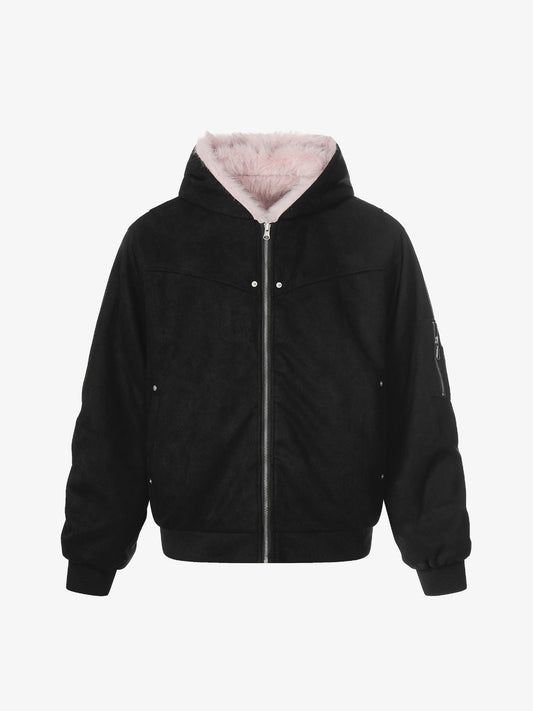 Street Fur Reversible Hooded Jacket - 2493 - Black / S