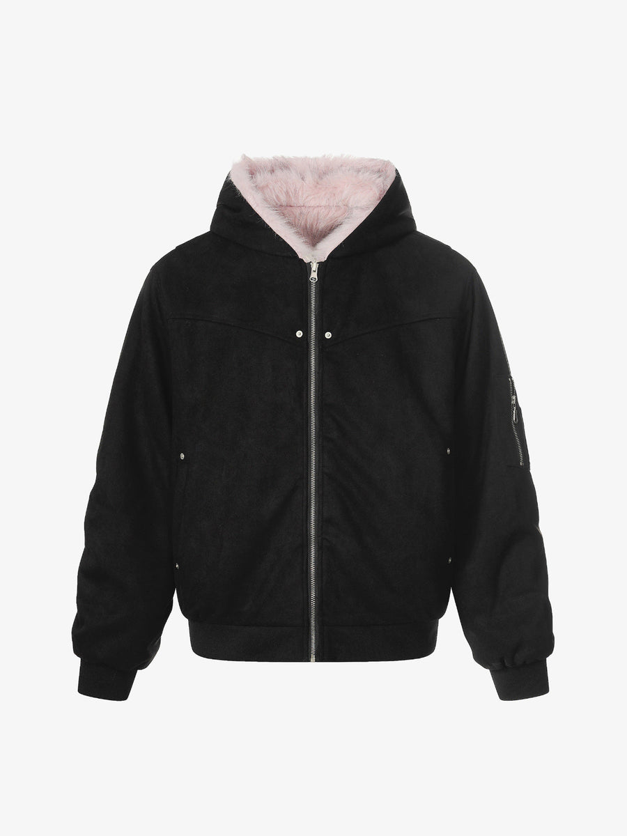Street Fur Reversible Hooded Jacket - 2493 - Black / S