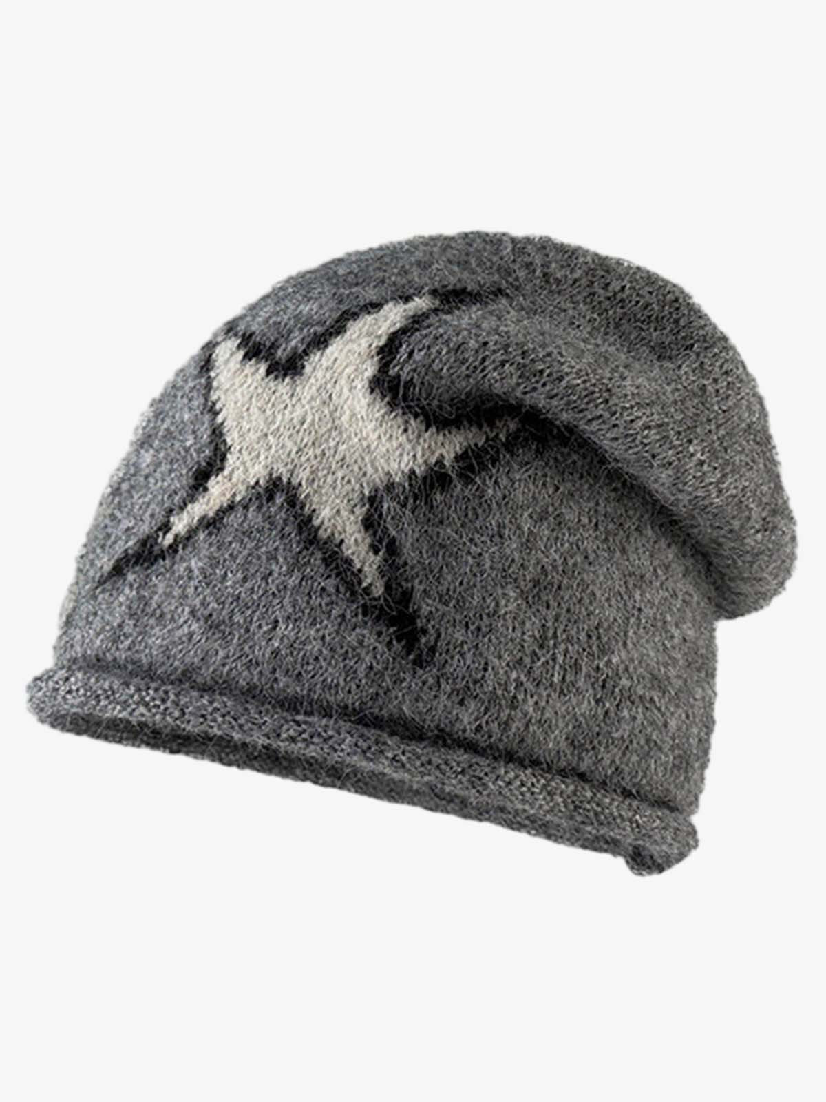 Star Pattern Knit Beanie - Gray / ONE SIZE