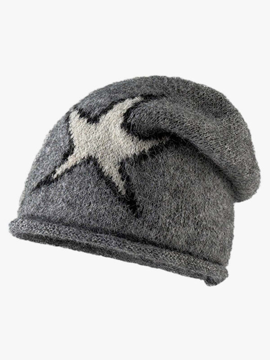 Star Pattern Knit Beanie - Gray / ONE SIZE