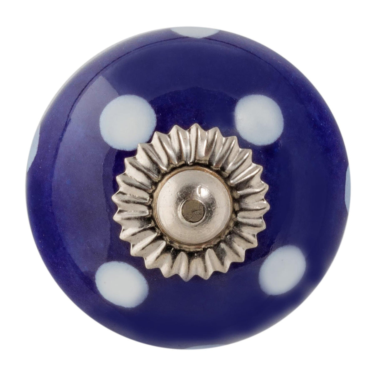 Round Spot Ceramic Cabinet Knob - White Dot on Navy