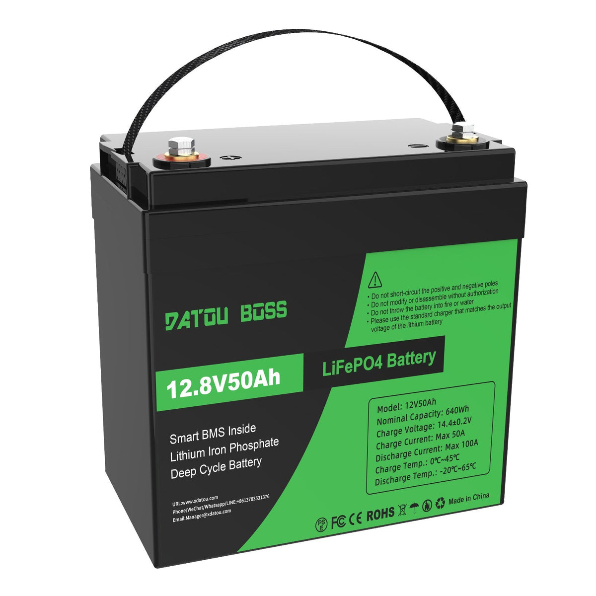 DATOUBOSS 12V 50Ah LiFePO4 Battery with 50A BMS Deep Cycle, Lithium Battery for RV, Solar, Home Energy Storage & Off-Grid Power System