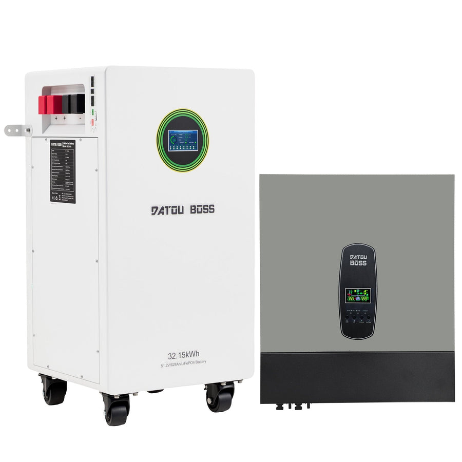 DATOUBOSS 48V 11kW Hybrid Solar Inverter + 32kWh 628Ah LiFePO4 Battery (300A BMS), 150A MPPT, 27A PV Input for Home Energy Storage & Off-Grid Systems