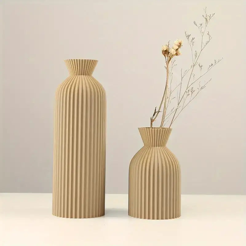 Black Ribbed Vase Set - Khaki-S L