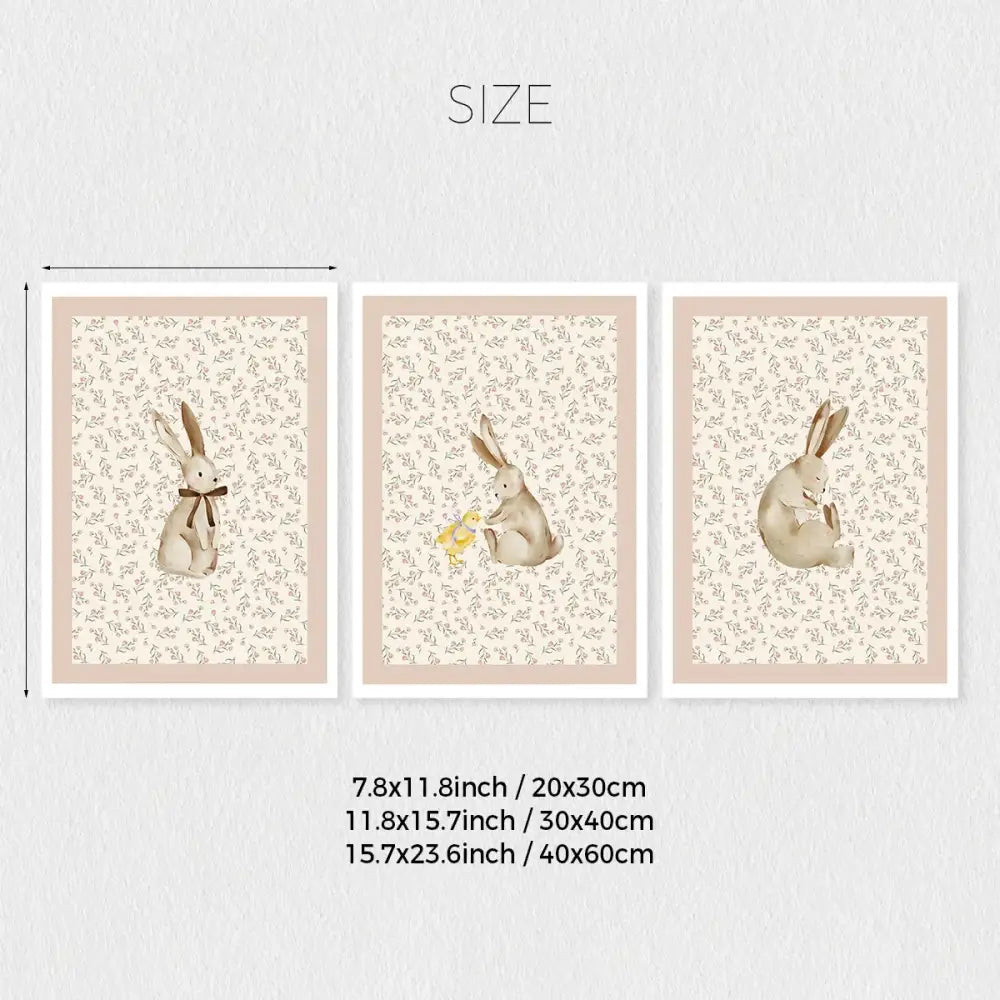 Beige Bohemian Rabbit Prints - Khaki / 20x30cm No Frame