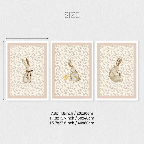 Beige Bohemian Rabbit Prints - Khaki / 20x30cm No Frame