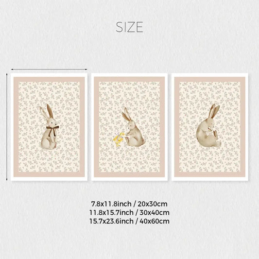 Beige Bohemian Rabbit Prints - Khaki / 20x30cm No Frame