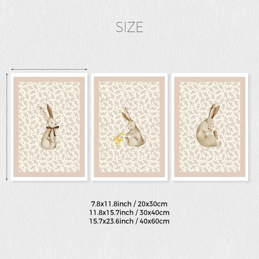 Beige Bohemian Rabbit Prints - Khaki / 20x30cm No Frame