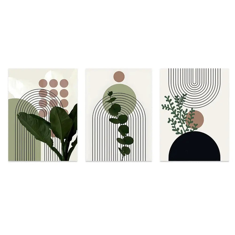 Boho Green Leaf Wall Art - 01 / 40x60cm-3pcs