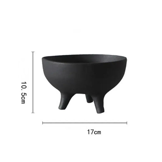 White Ceramic Tripod Planter - black-S
