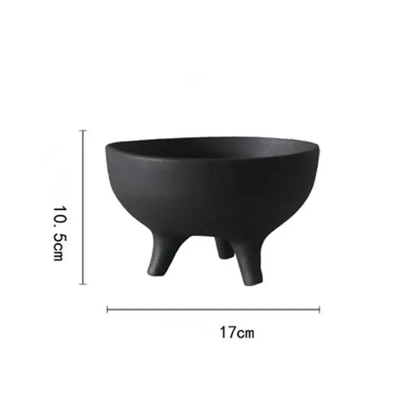White Ceramic Tripod Planter - black-S