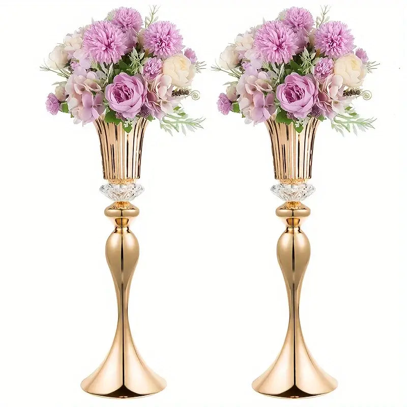 Gold Crystal Flower Stand Set - Golden-2pcs / United States