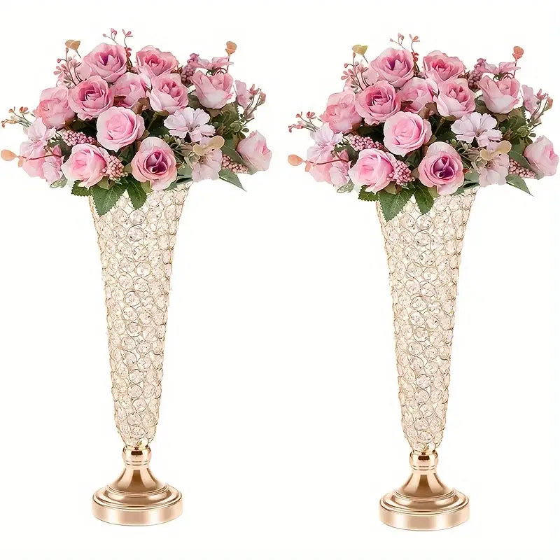 Gold Crystal Encrusted Vase - Golden-2pcs / United States