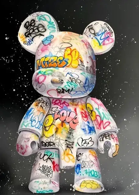 Graffiti Bear Canvas Print - WHITE / 50x70cm No Frame