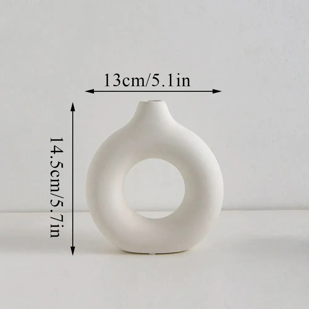 Black Ceramic Donut Vase - 14.5x13cm White