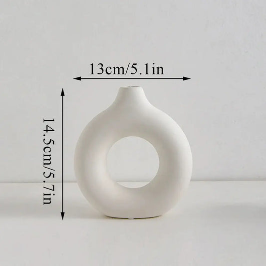 Black Ceramic Donut Vase - 14.5x13cm White