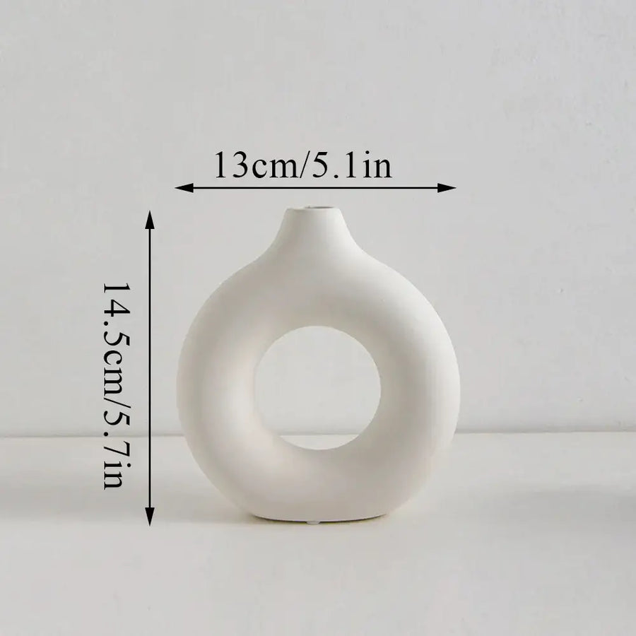 Black Ceramic Donut Vase - 14.5x13cm White
