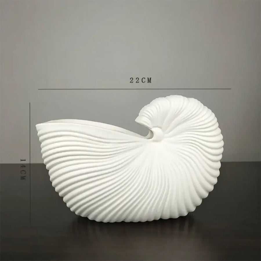 White Ribbed Ceramic Vase Shell Conch Design - Large
