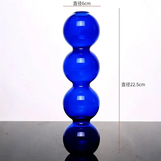 Blue Stacked Glass Vase Set - Blue-high 22cm