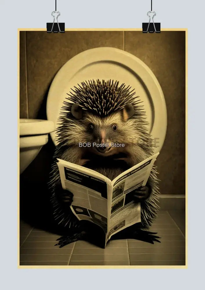Vintage highland cow reading newspaper funny animal bathroom wall art - Z162 / 42X30CM