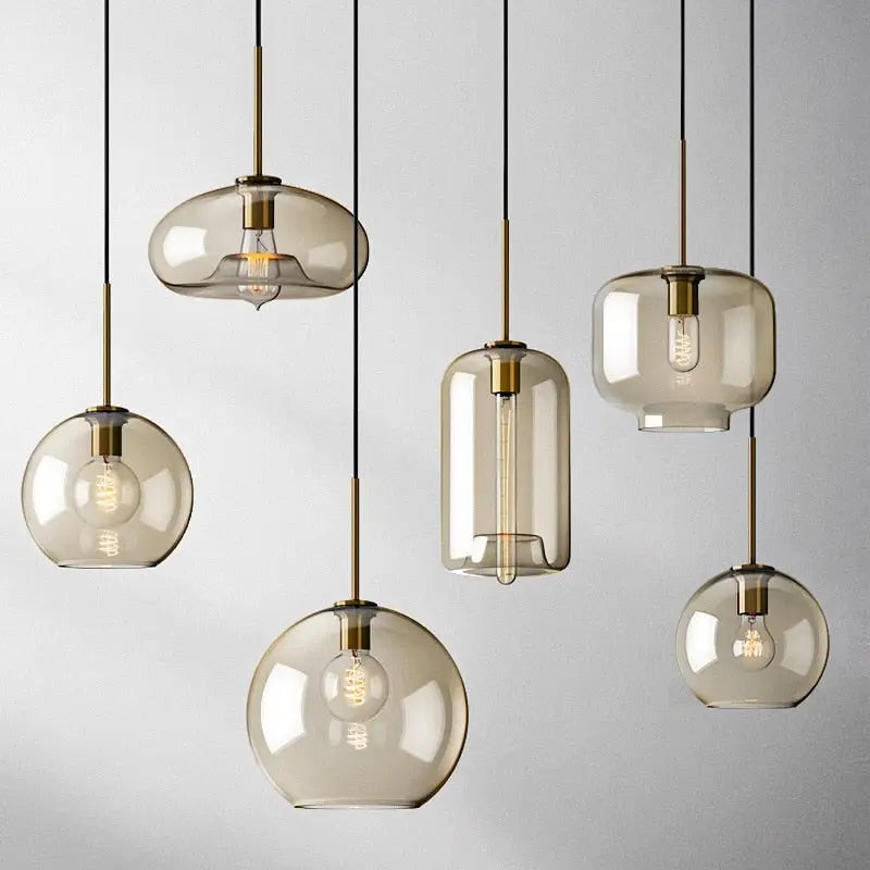 Brass Glass Pendant Light - Small Circle