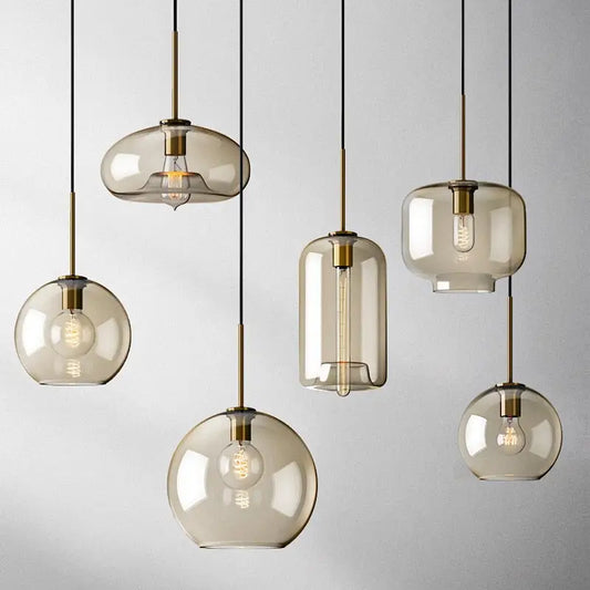 Brass Glass Pendant Light - Small Circle
