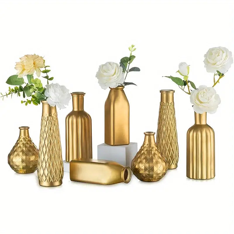 Gold Textured Glass Vase Set - 8PCs / United States