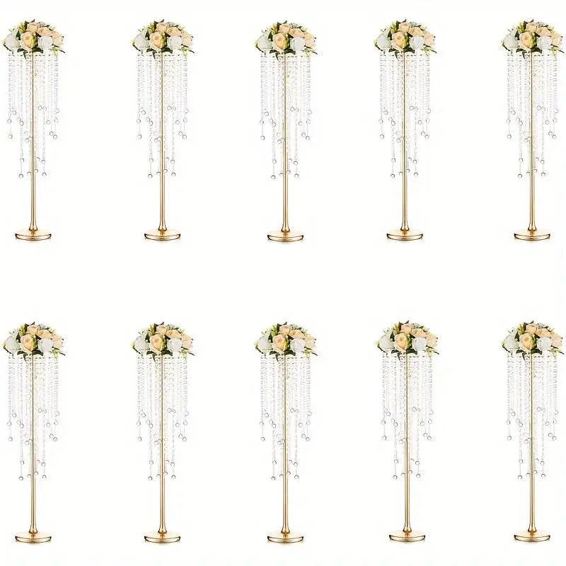 Sparkling Gold Crystal Metal Vase Set - Golden-10pcs / United States