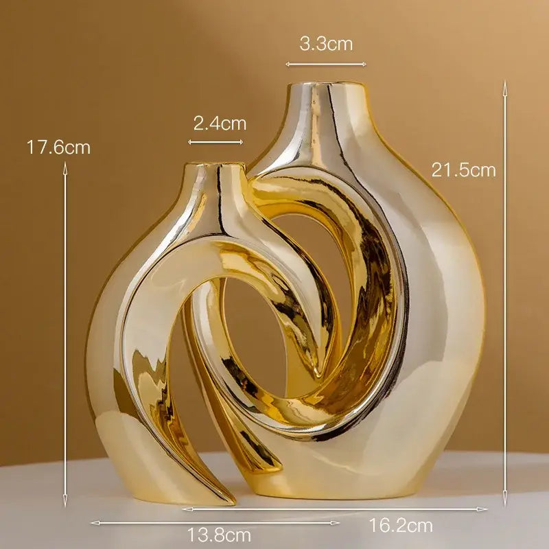 Golden Ceramic Flower Vase - golden