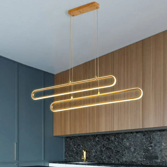 Gold Elliptical Island Pendant - Gold / 39" / White