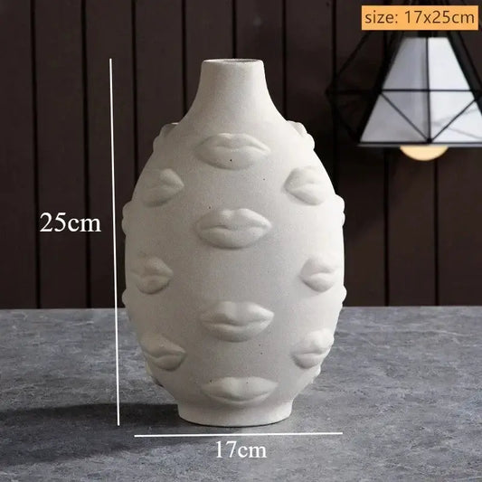 White Ceramic Face Vase - C3
