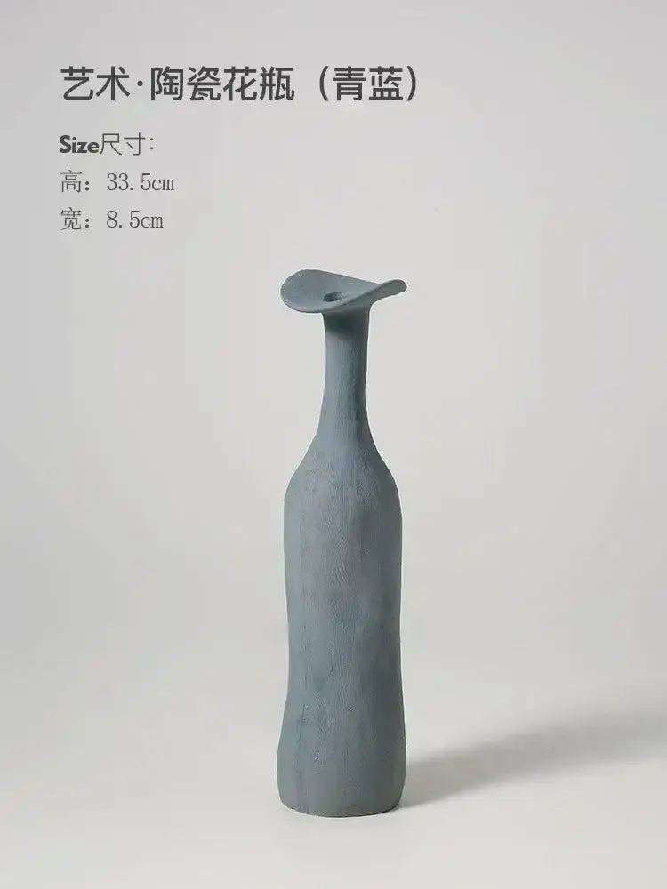 Earthy Textured Ceramic Vase - Cyan 33.5x8.5cm