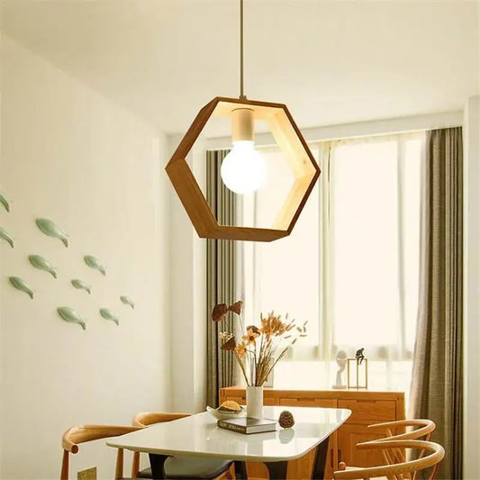 Triangular Wooden Pendant Lights - Hexagon / Cold White