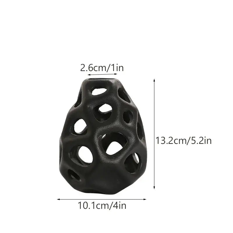 White Perforated Ceramic Vase for Living Room - Black Small