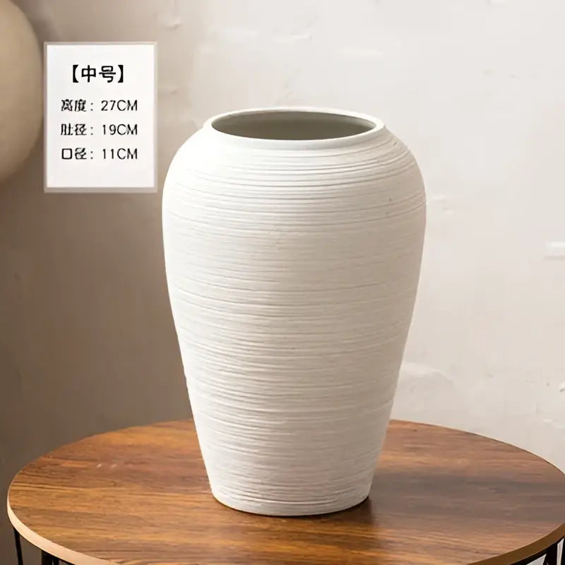 White Ribbed Ceramic Vase - B