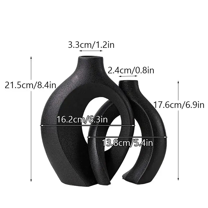 Large White Ceramic Vase Set 28cm for Blooms - black