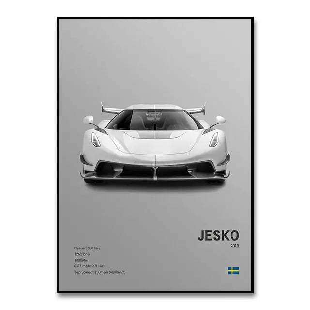Monochrome Hypercar Canvas Art - SW10056 / 30X40cm Unframed