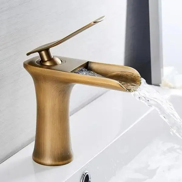 Gold Waterfall Bathroom Faucet - Vintage Gold Finish