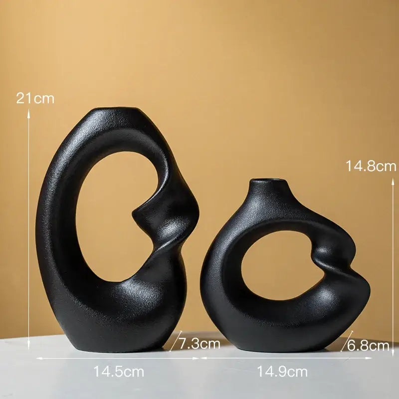 Cream Matte Ceramic Vase Set for Living Room - black
