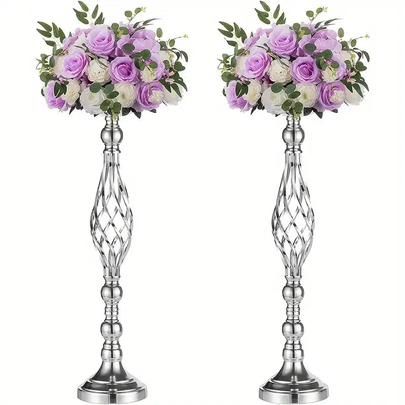 Silver Metal Vase Set - Silver-2pcs / United States