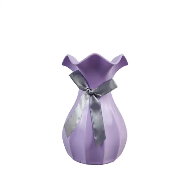 Pastel Ruffled Ceramic Vase for Dried Flowers - Purple