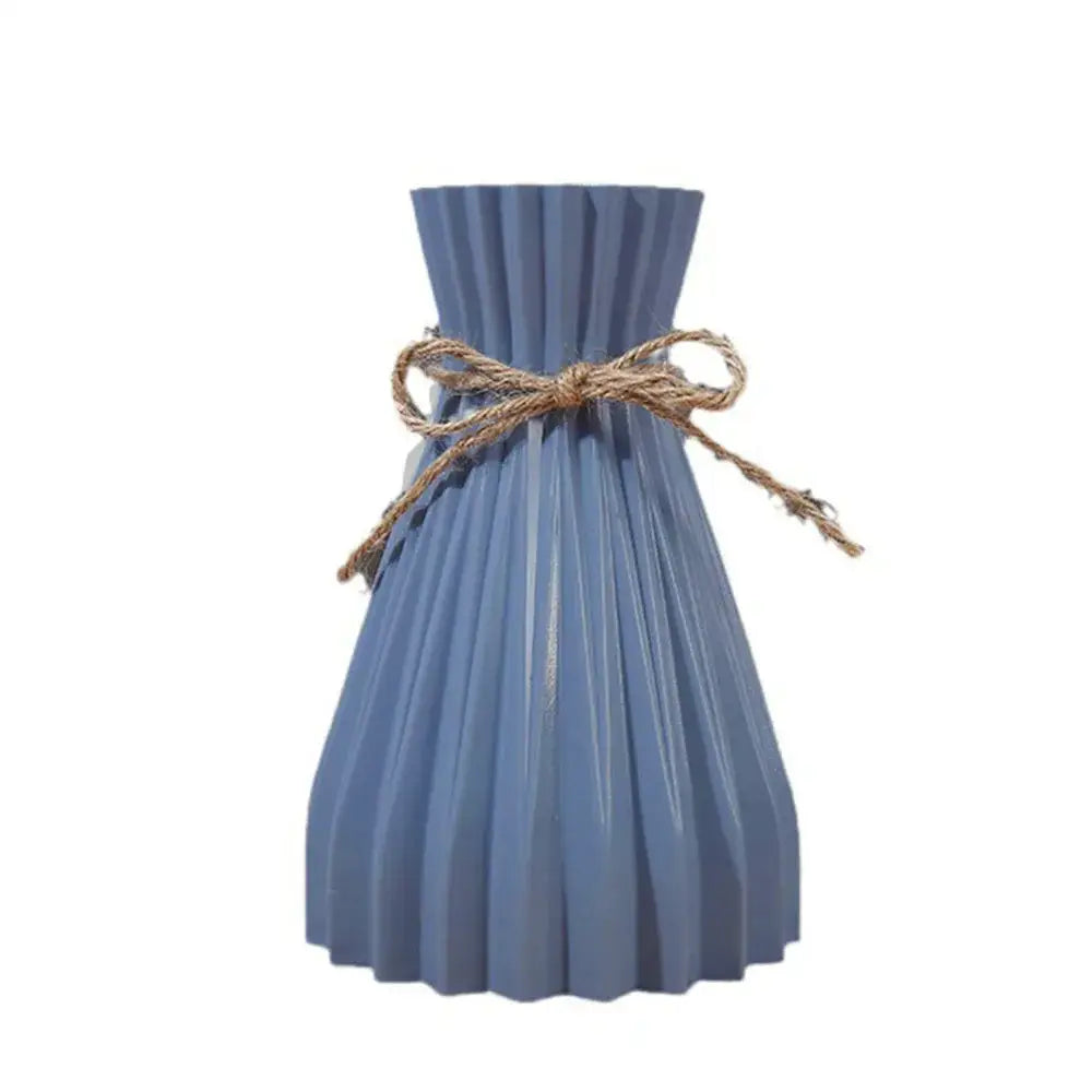 Pleated Ceramic Flower Vase - dark blue