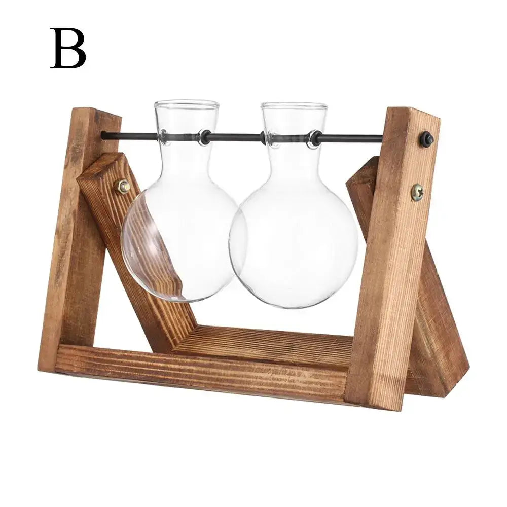 Wood Frame Glass Vase Set - B