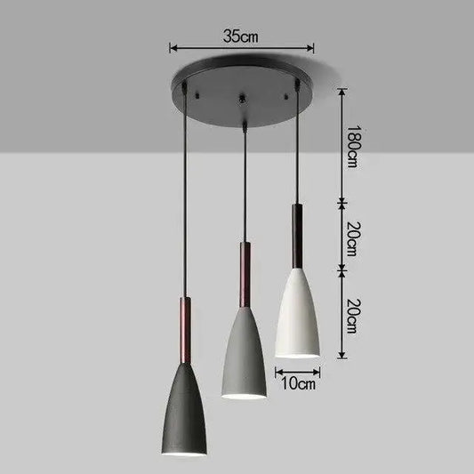 Black White Gray Pendant Light - 3 Heads - Round / Warm Light Bulb
