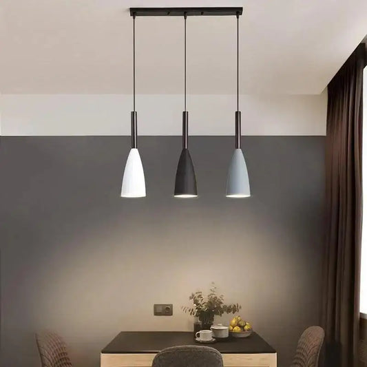 Black White Gray Pendant Light - 3 Heads - Classic / Warm Light Bulb