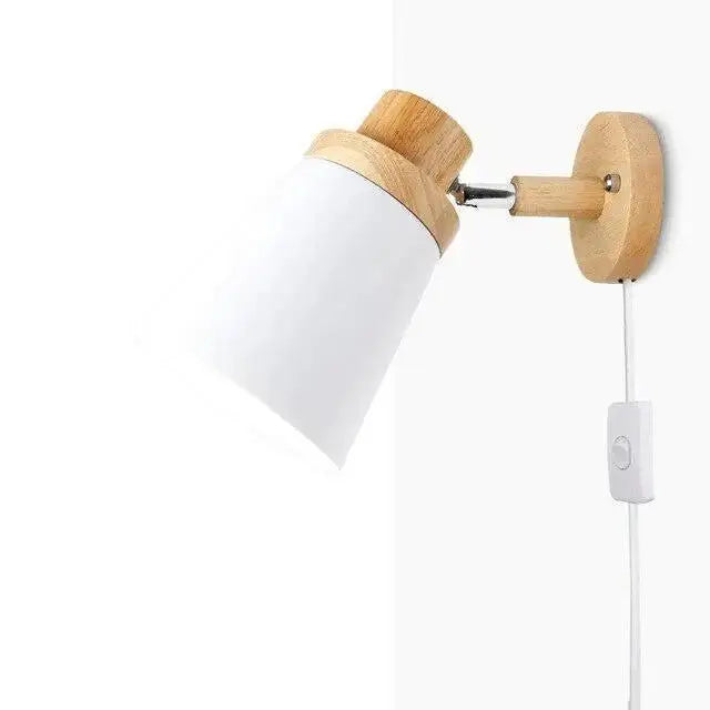 White Wood Nordic Plug-In Wall Sconce - US Plug