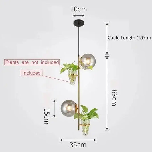 Black Glass Planter Pendant - 2 Head Gold / Gray / Cold White
